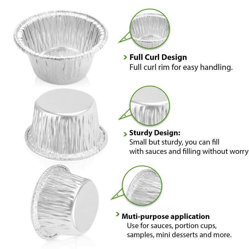 KitchenDance.com KitchenDance Disposable Silver Aluminum Foil Mini Ramekin Cup - 2 Ounces Round Heavy Duty Aluminum Pans for Baking, Storing, Preparing Food - Oven Safe Cups Perfect for Desserts or Flan, #S220 (50) - Image 3